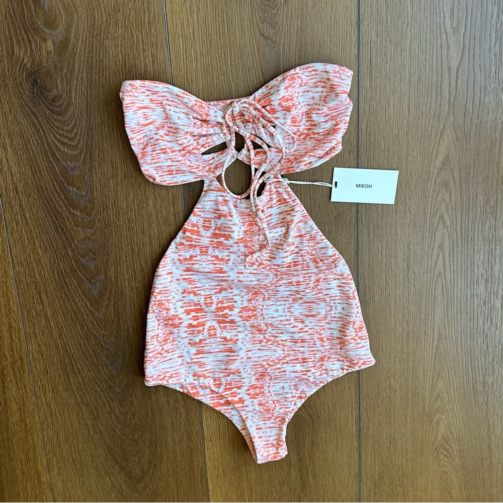 Mikoh White and Orange cloudbreak One Piece with Halter Style or make bandeau